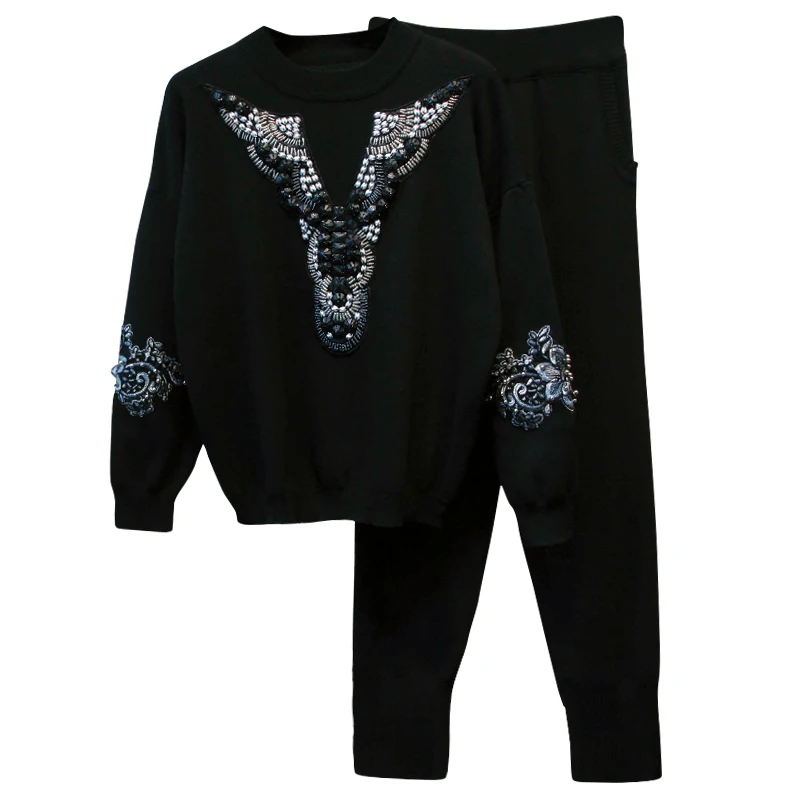 Designer Piste Superbe Femmes Mode Costume Chandail Tricoter High Pantalon À Perles 2019 Nouveau De Set Ensemble Street xUYInwTqg
