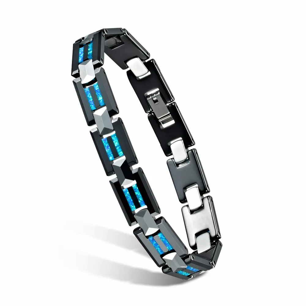 luxury Blue Natural Opal black ceramic silver color tungsten carbide fashion jewelry homme femme Men bracelets for women  (4)