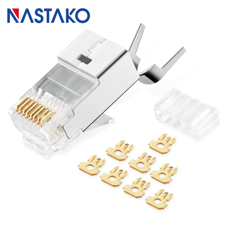 

NASTAKO 8Pin Cat7 RJ45 Connector Cat 7 Crystal Plugs Shielded FTP RJ45 Modular Connectors for 1.5mm Cat7 Network Ethernet Cable