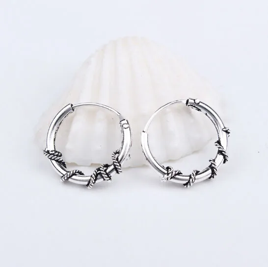 

2018 Small Hoop Earring For Women Vintage Silver Color Hoop Earrings Circle Handmade Bijoux Fashion Jewelry