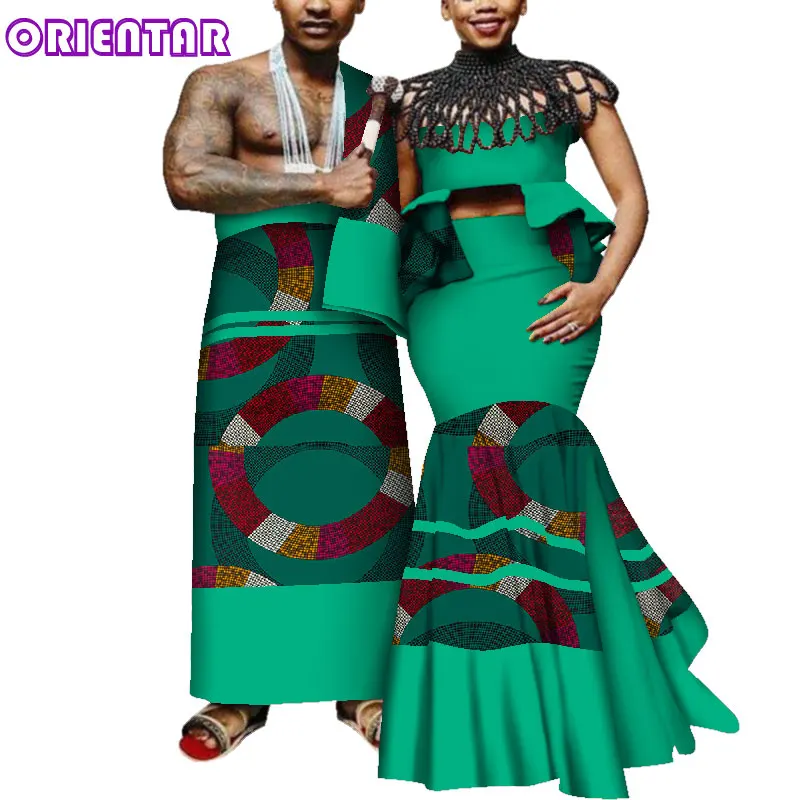 Африканская одежда для пар Африканский принт женские топы и длинная юбка мужчины платье пары любовник одежда День Святого Валентина WYQ241