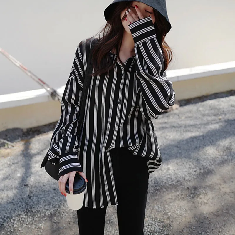 Blusa De manga larga a rayas para camisa con cuello en V, color blanco y negro, otoño, H9 _ - AliExpress Mobile