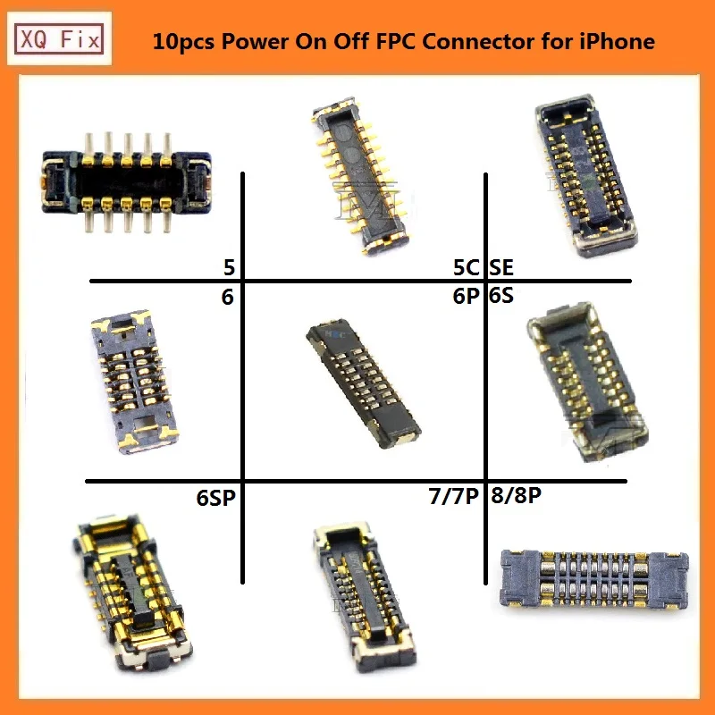 

10 PCS Power On Off FPC Plug Connector Replacement for iPhone 5 6 6s 7 8 Plus X