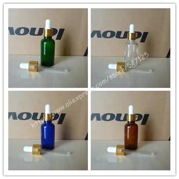 

30ml shiny clear/green/brown/blue glass bottle with shiny gold ring(lines) black/white rubber cap,essential oil bottle.