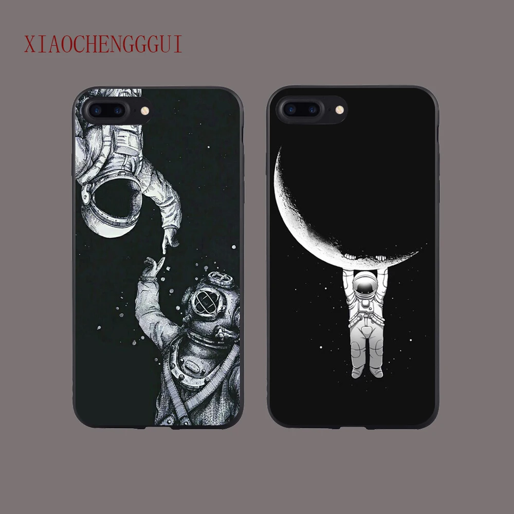 

XIAOCHENGGUI Phone Case Newest Space Moon Astronaut Pattern For iphone 5 5S 6 6S X 7 8Plus Planet Star Hard Plastic Back Cover