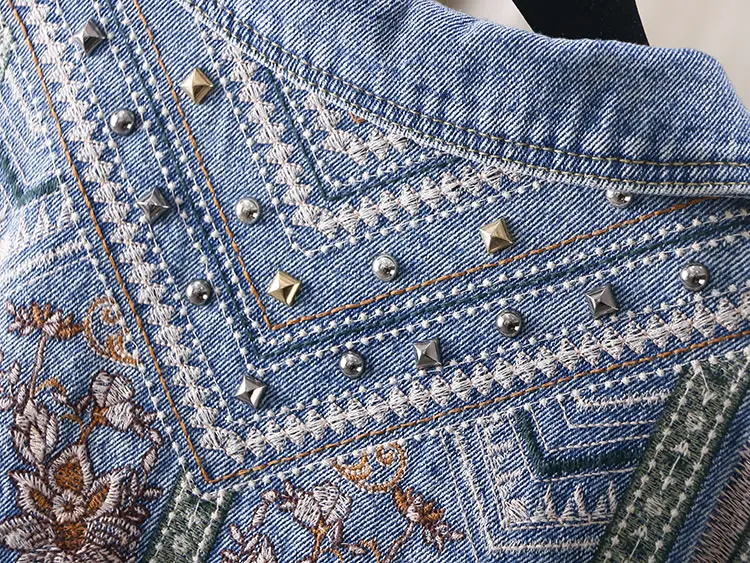 XITAO Tide/джинсовая куртка с кисточками в стиле пэчворк; Enbroidery; женская одежда с заклепками; 2019; пальто; модная верхняя одежда с отложным