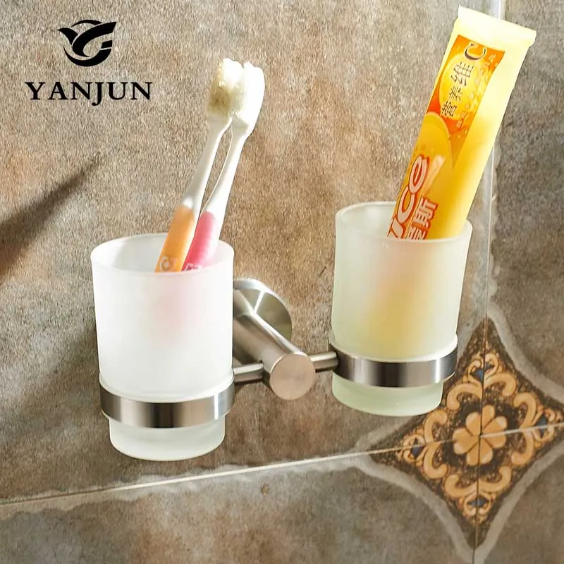 Yanjun 304 Stainless Steel Double Cup Tumbler Holder Wall Mounted Toothbrush Cup Holder Bathroom Accessories YJ-7565 black paint stainless steel bathroom toothbrush cup holder tumbler wall mounted