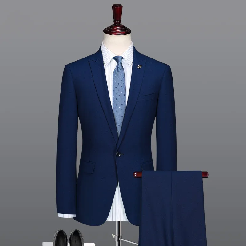 2020 High quality Blue Wedding Suits For Men Custom made One button Slim Fit Suits Groom Business Suits Costume Homme Mariage