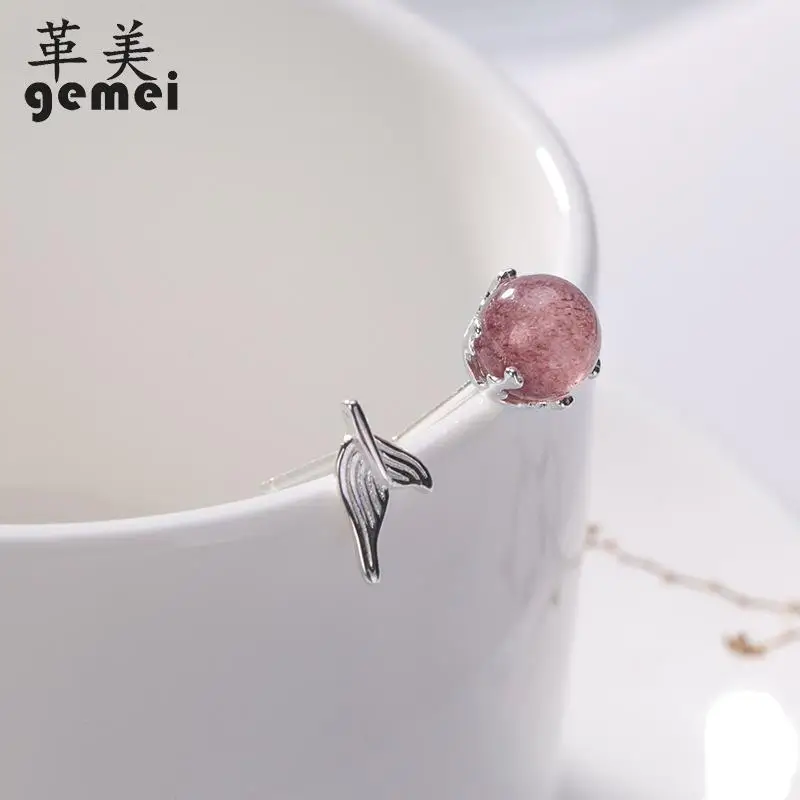

Gemei 2018 New Arrivals High Quality 925 Sterling Silver Round Strawberry Crystal Mermaid Tail Stud Earrings For Women