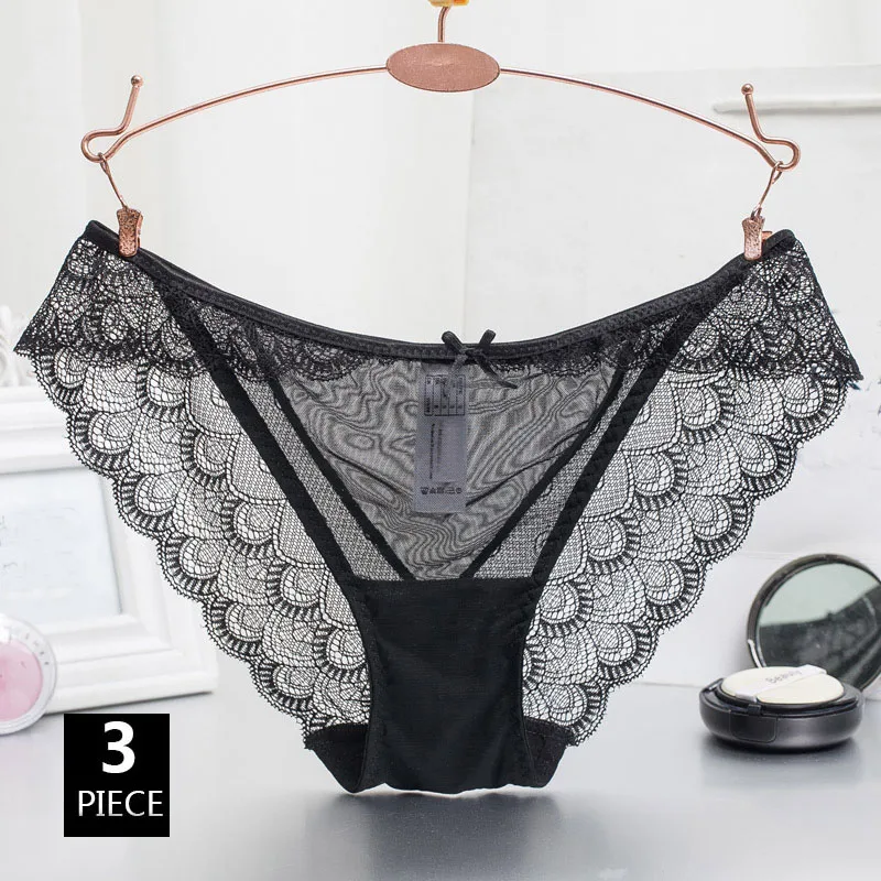3PCS Low Waist Sexy Women Underwear Seamless Hollow Lace Lady Panties