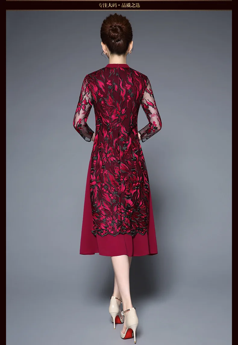 Кружевное лоскутное платье с вышивкой cheongsam 2019 женское винтажное ТРАПЕЦИЕВИДНОЕ вечерние платье с длинным рукавом модное шикарное женское