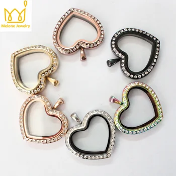 

Heart Shape Floating Locket Necklace Pendant With Rhinestone Stainless Steel Living Memory Locket Pendant For Women
