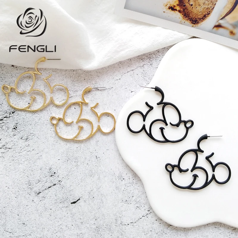 

FENGLI Cute Mickey Women Stud Earring Donald Duck Mouse Animal Earrings Cartoon Baby Birthday Statement Jewelry Hot Sale