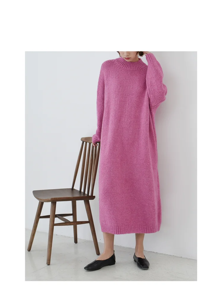 Женский осенне-зимний темпераментный Свободный Длинный свитер, платья, женские вязаные с круглым вырезом, одноцветные