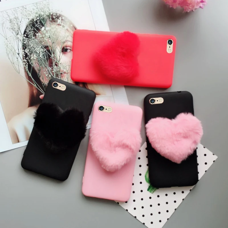 

Case for iPhone 8 8Plus X XS Max XR Fluffy eyes Fur 3D love heart silicon Cover for Apple iphone 7 7Plus 6 6SPlus 5S SE case