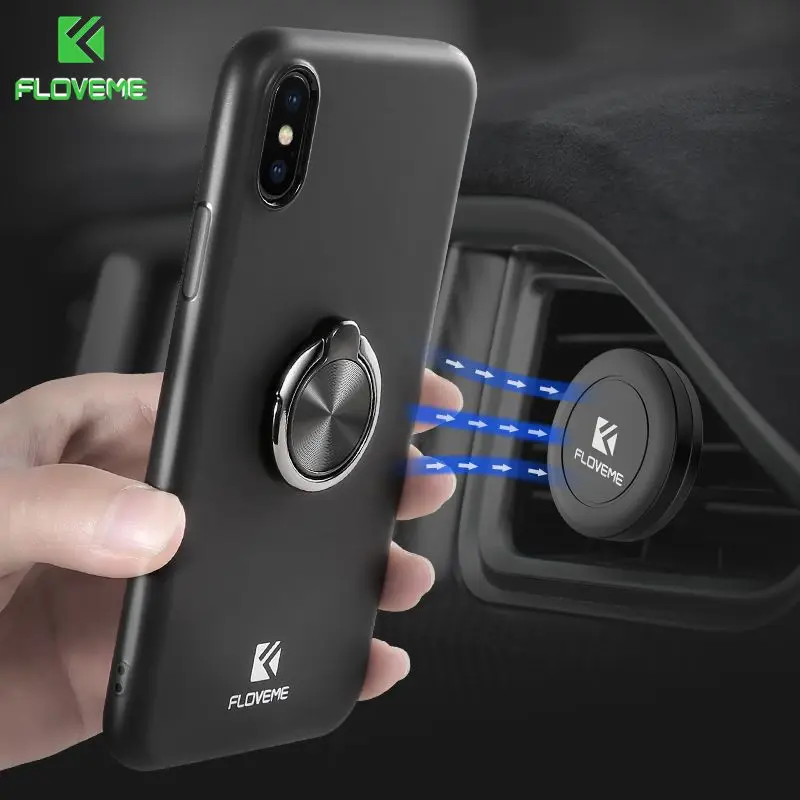 FLOVEME модный металлический кольцевой чехол для iPhone 6 7 8 Plus с магнитной подставкой