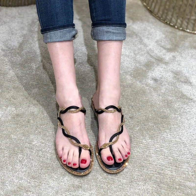 

Women Slipper Hot Summer Outdoor Beach Women Flats Bling Crystal Embellished Thong Sandalias Mujer New Arrival Women Shoes Chic