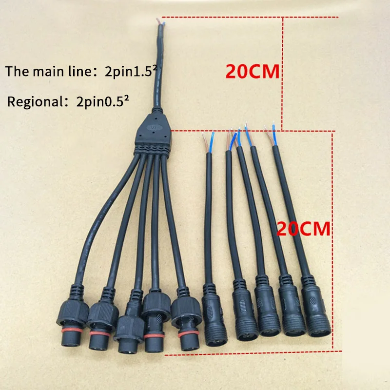 2 pin 1 до 2 3 4 5 кабели водонепроницаемый разъем IP67 Y Разъемы Мужской и женский Электрический провод сплиттер открытый светодиодные ленты светильник - Цвет: 1 to 5 Male Female