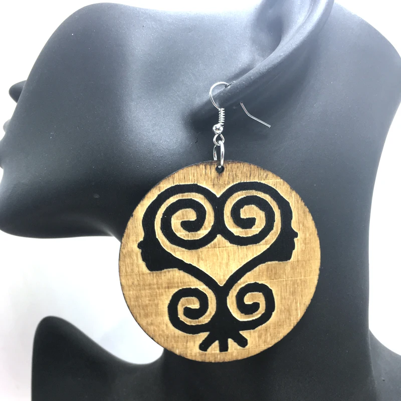Бесплатная доставка! Деревянные серьги с гравировкой Adinkra|wooden earrings|earrings free