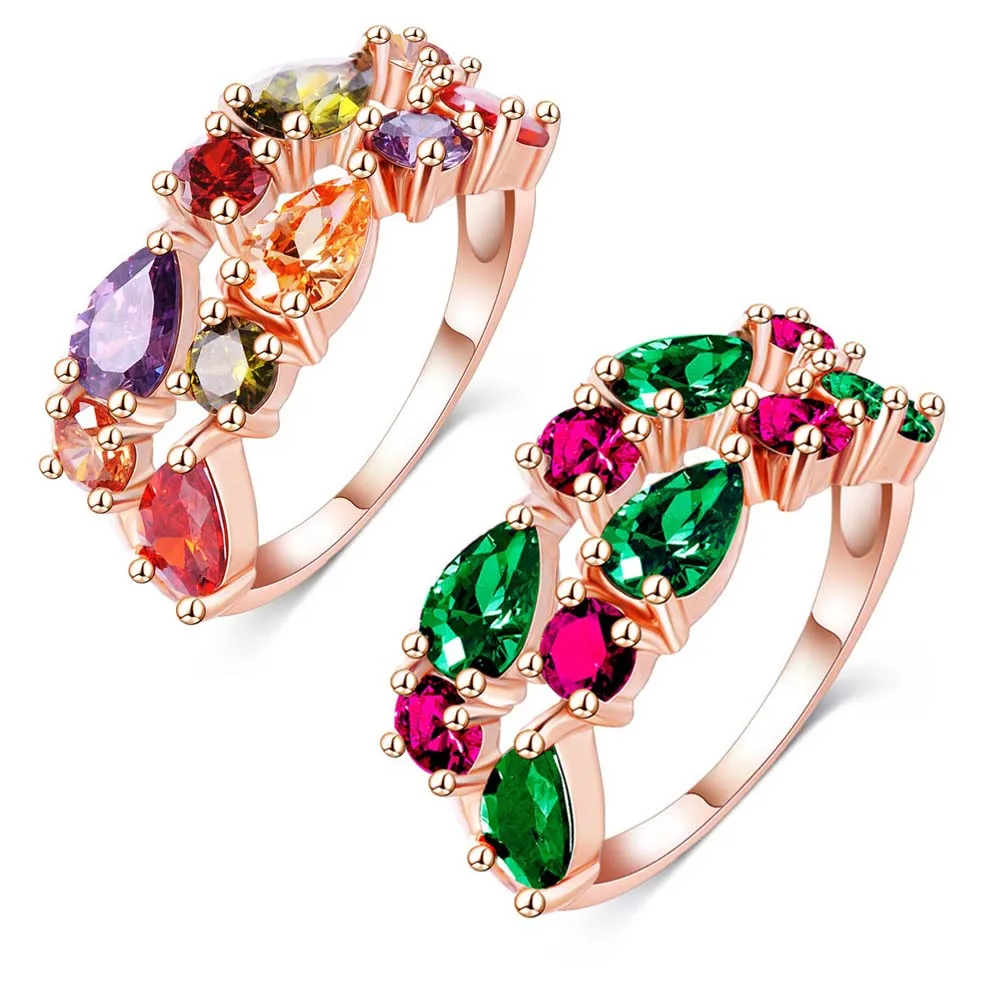 Multicolor Cubic Ring for Women Fashion Finger Jewelry Rose Gold color
