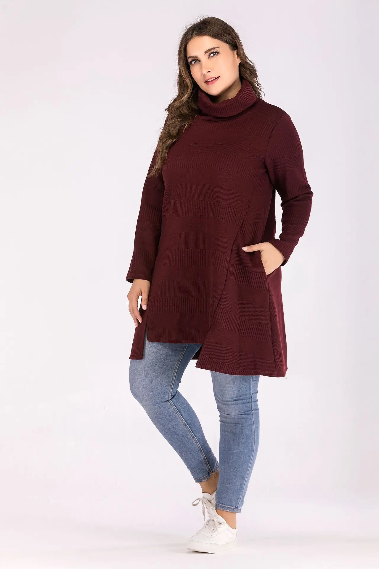 2019 XL Большой размер водолазка свитер женский пуловер негабаритный pull femme Плюс Размер Топы трикотаж длинный вязанный зимний свитер