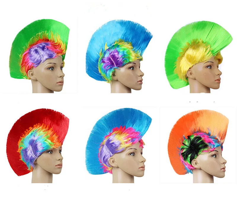 

Cockscomb School and Team Spirit Punk Mohawk Hair Rainbow Wig Mohican Dress Cosplay 100g