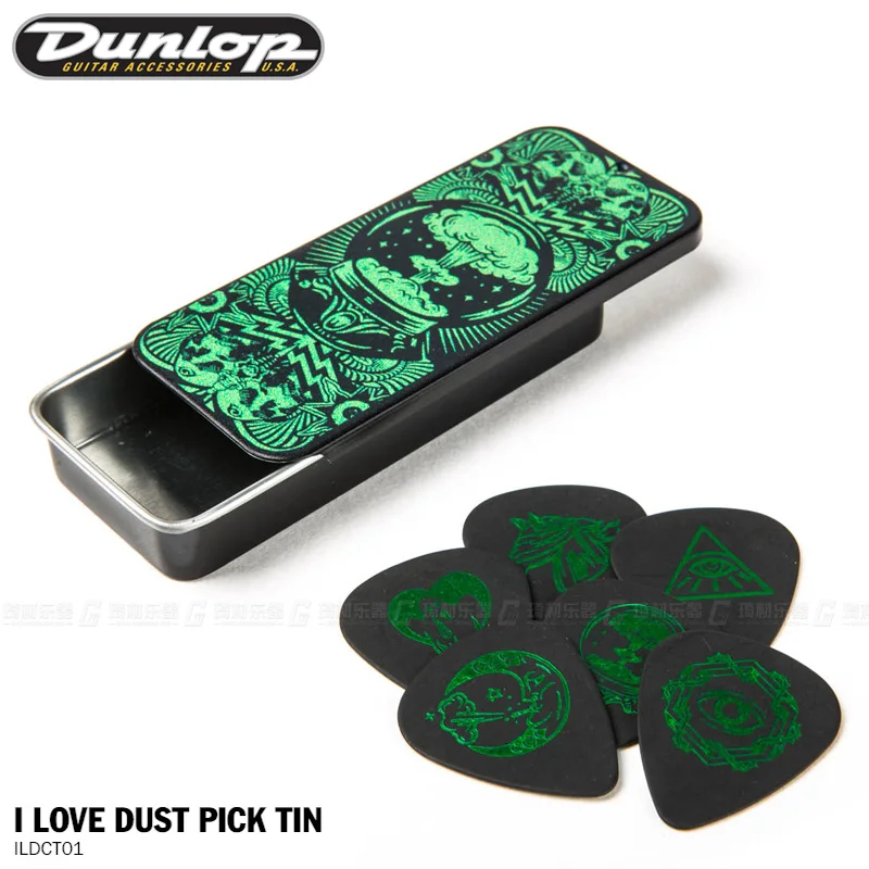 Dunlop ILOVEDUST I LOVE DUST Ассорти Tortex Guitar pick Tin, зеленый/пурпурный