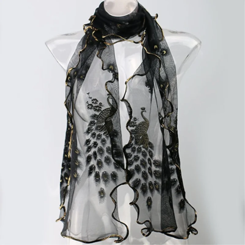

Women Chic Peacock Flower Embroidered Lace Scarf Long Soft Shawl Stole Retail/Wholesale 55FH