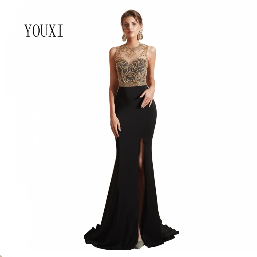 Luxe O-hals Zwart Avondjurken 2019 Nieuwe Collectie Gold Kralen Crystal Libanon Mermaid Formele Prom Jassen Vestidos de Fiesta Luxe O-hals Zwart Avondjurken 2019 Nieuwe Collectie Gold Kralen Crystal Libanon Mermaid Formele Prom Jassen Vestidos de Fiesta