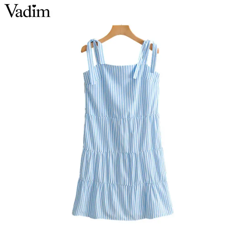 

Vadim women sweet plaid mini dress sleeveless adjustable bow tie straps female casual summer dresses chic vestidos QC509