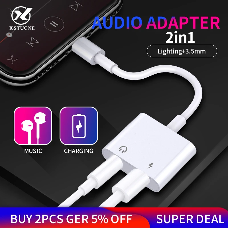 

2 in 1 Audio Adapter Charging Earphone Cable For iPhone 7 8 plus 3.5MM Jack Aux For iPhone X XS XR MAX Audio Converter Adaptador