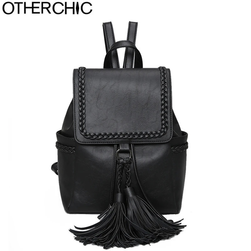 OTHERCHIC Stylish Vintage Women Tassel Backpack High Quality Women Leather Backpack Fashion Travel Backbag Sac A
