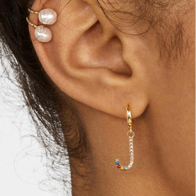 

Lalynnlys New Design Colorful Rhinestone Letter Drop Earrings E A J Shaped Earrings Party Wedding Simple Jewelry Gifts E60701