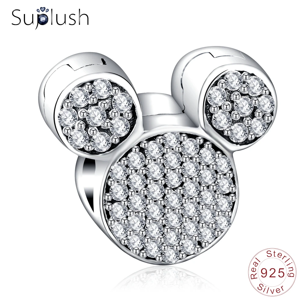 Suplush искрение CZ коробки Мики Бусины fit оригинальный Pandora Браслеты 925 серебро