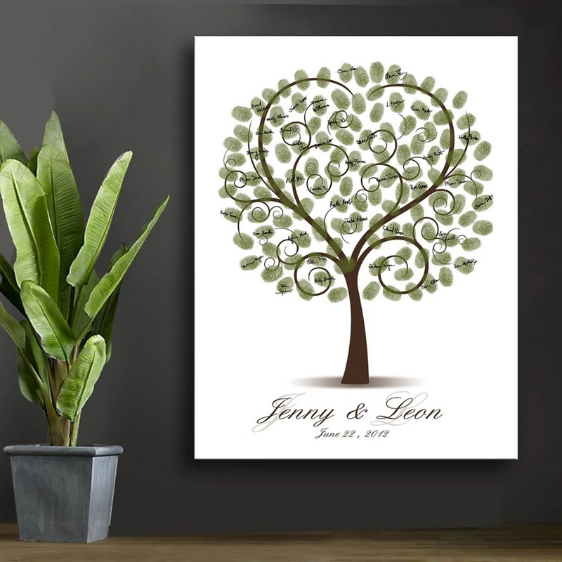 Fingerprint Signature Canvas Painting Heart Tree Wedding Gift Decoration DIY Guest Book | Дом и сад