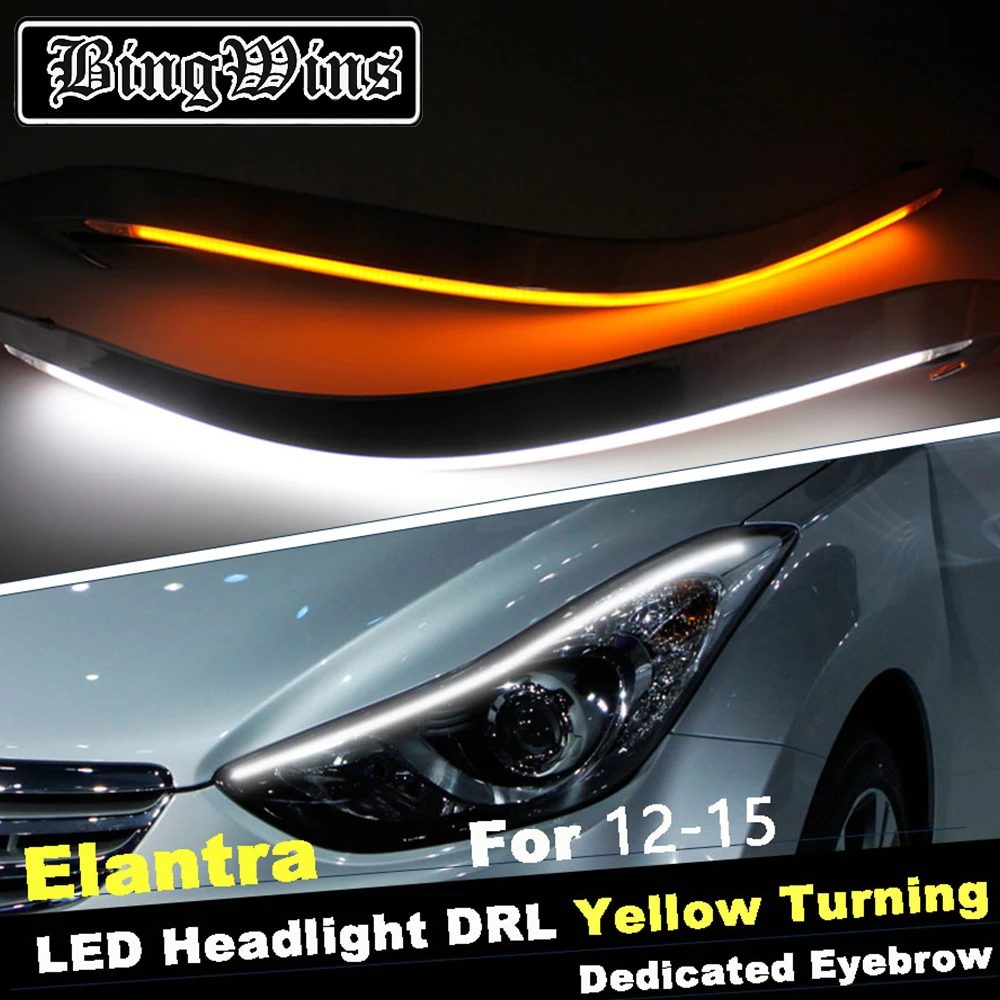 

Car styling Headlight LED Eyebrow Daytime Running Light DRL With Yellow Turn Signal Light For Hyundai Elantra 2012-2015 9600Lm