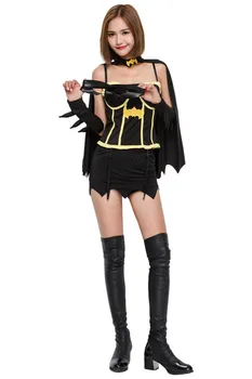 

Halloween Batman Costume Adult Women Superhero Dress With Cloak for Scary Party Female Suit