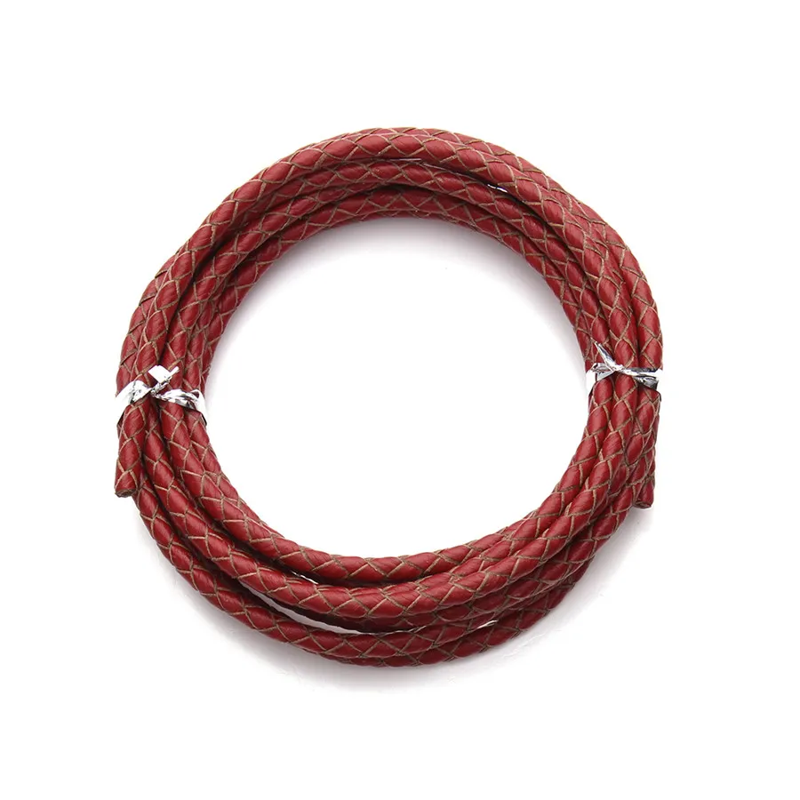Lacooogh 2 м/лот диаметр 3 мм 4 мм Натуральная Плетеная кожа шнур круглый кожаный шнур нить для DIY ожерелье браслет Изготовление ювелирных изделий - Цвет: red
