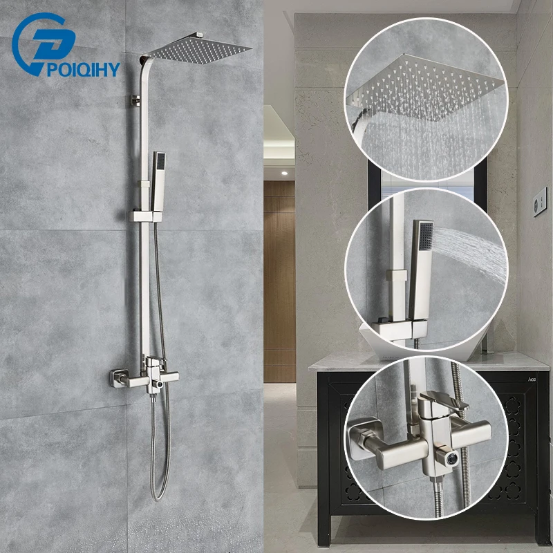 

Nickle Brushed Two Out of the Water Single Handle with Hand Held Sprayer 8 inch Square Shower Head