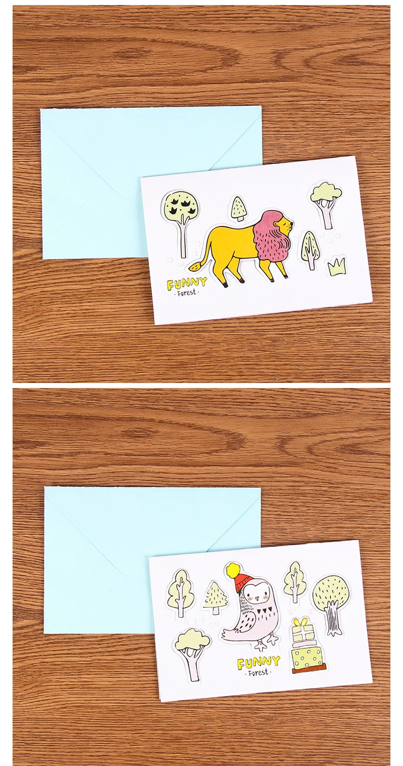 Творческий конверт с животных открытка Мультфильм открытка для сообщения на день рождения Рождественские ЛОМО подарочные карты