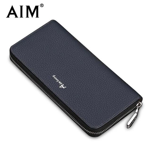 AIM Fashion Leather Zipper Wallet Men Large Capacity Mens Casual Long