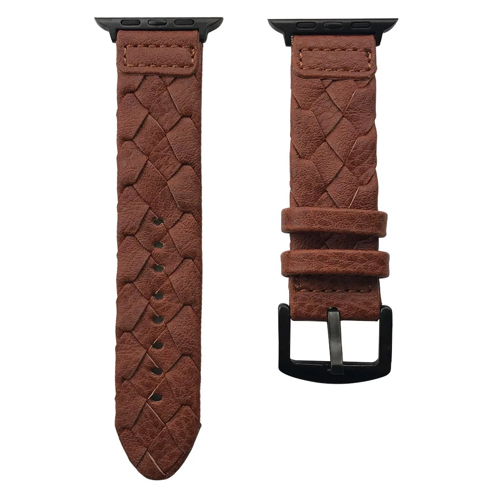 Ремешок кожаный плетеный для Apple Watch Band Series 6/5/4/3/2/SE классический мужской/женский
