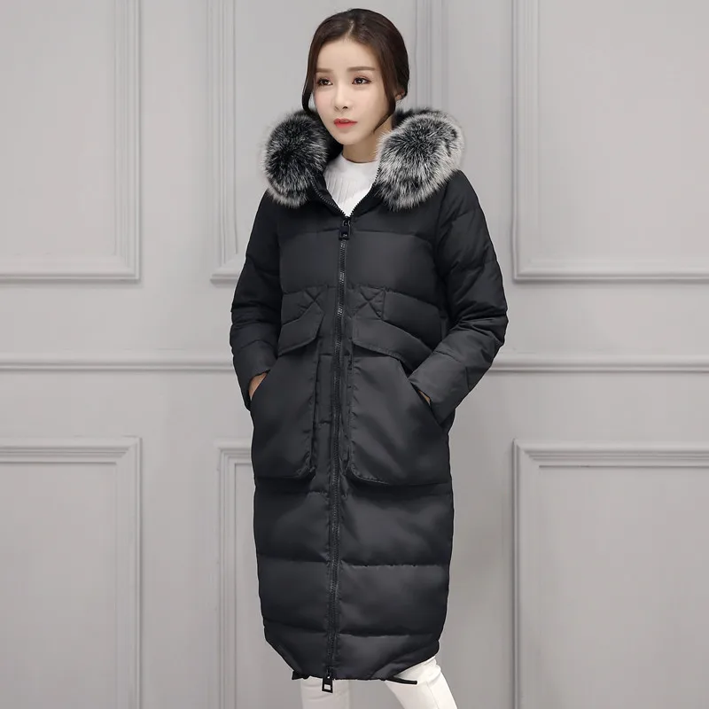 

Large fox fur collar thickening warm down winter coat women long slim fashion jacket female parkas 2017 new autumn g8926