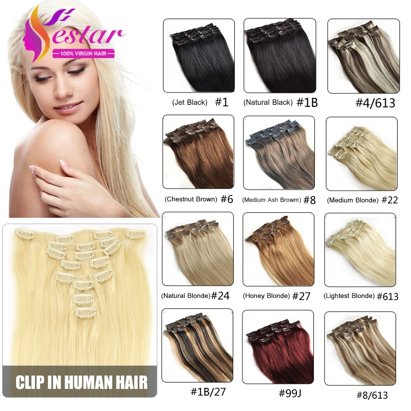 Clip in Human Hair Extensions Remy Virgin Brazilian Hair Clip In Hair Extensions Natural Color 6A human hair clip in extensions