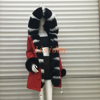 

2018 Real fur coat fox parkas winter jacket coat women parka big real raccoon fur collar natural fox fur liner long outerwear