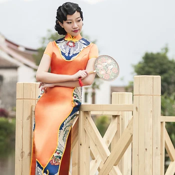 

Women Qipao Sexy Suzhou Embroidery Flower Cheongsam Chinese Traditional Slim High Split Dress Elegant Evening Dresses