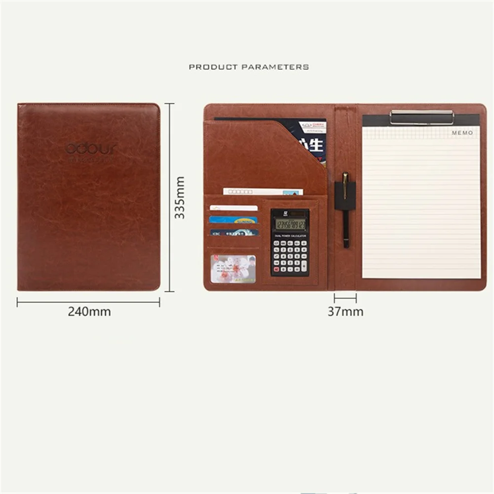 new-high-quality-leather-portfolio-a4-documents-folder-cases-manager-bag-business-floder-with-12-bit-calculator