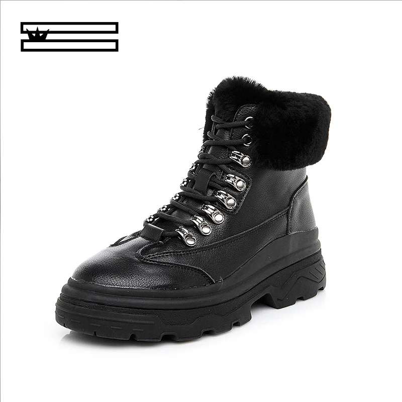 

Snow Boots Women Shoes Genuine Leather Fur Boots Ladies Rubber Hand-made Retro Short Boots Black Female ankle boots winter