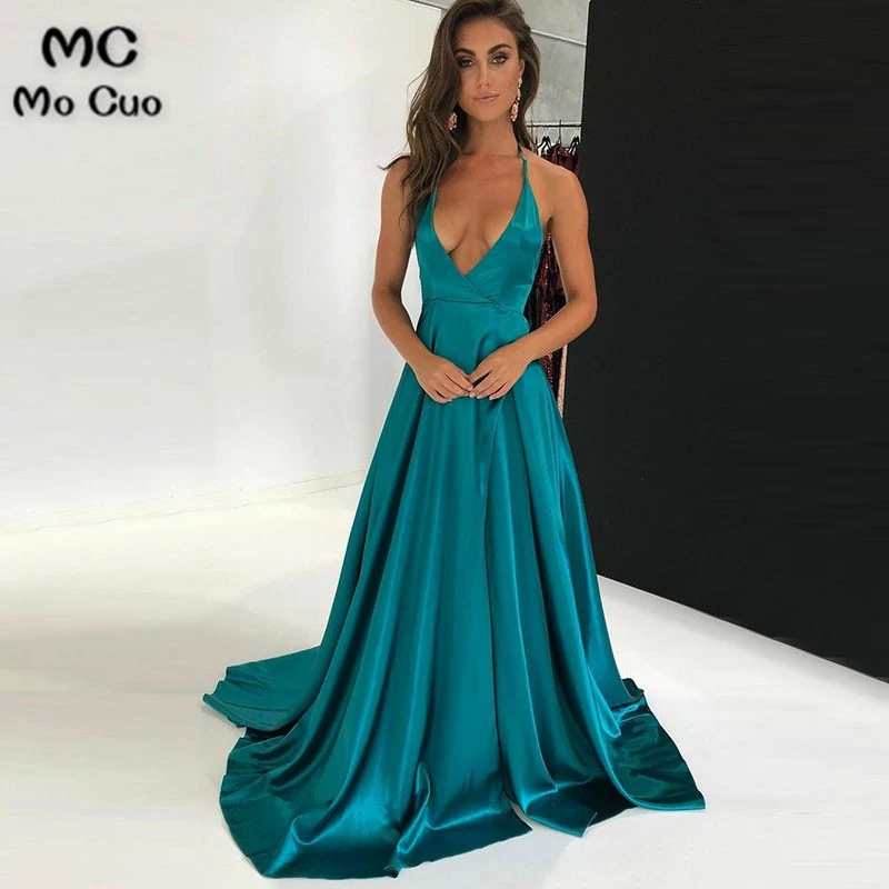 teal backless dress