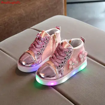 

2018 Spring Children's Sneakers Kids Shoes For Girls Toddler Casual Shoes With LED Light Up Luminous Sneakers tenis infantil